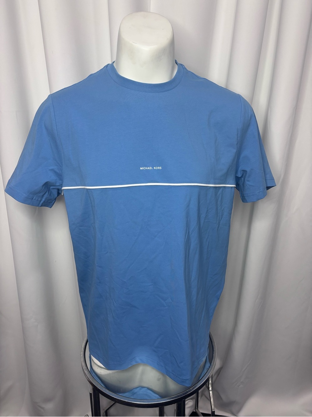 Michael Kors Light Blue Crewneck T-Shirt with White Chest Stripe
